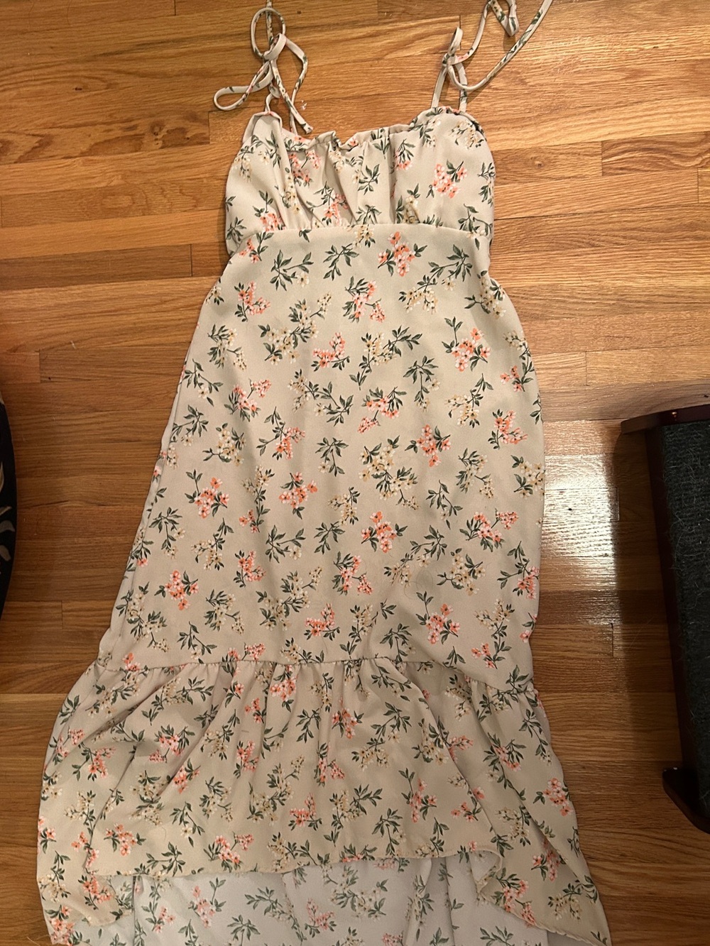 Altar'd State Cream Floral High-Low Spaghetti-Strap Dress